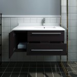 36 Espresso Wall Hung Bathroom Cabinet w/ Top & Undermount Sink - Right Version