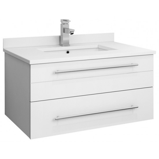 Lucera 30" White Wall Hung Modern Bathroom Cabinet w/ Top & Undermount Sink