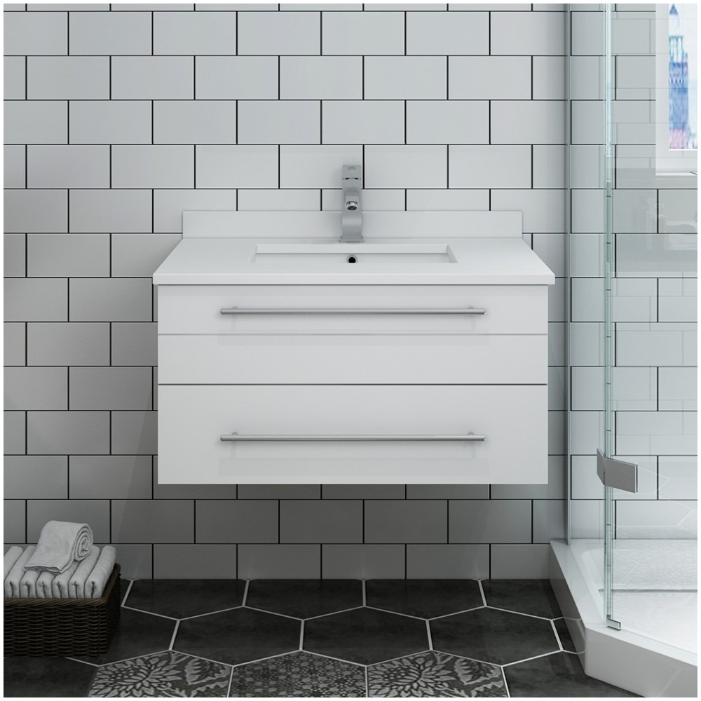 Lucera 30" White Wall Hung Modern Bathroom w/ Top & Undermount Sink
