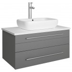 Fresca Lucera 30" Gray Wall Hung Modern Bathroom Cabinet w/ Top & Vessel Sink