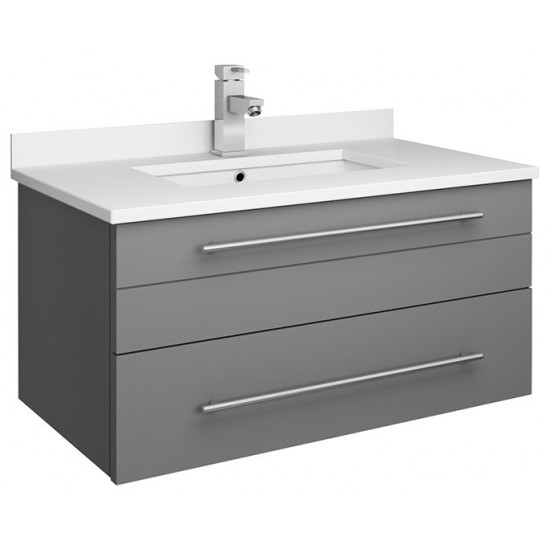 Lucera 30" Gray Wall Hung Modern Bathroom Cabinet w/ Top & Undermount Sink