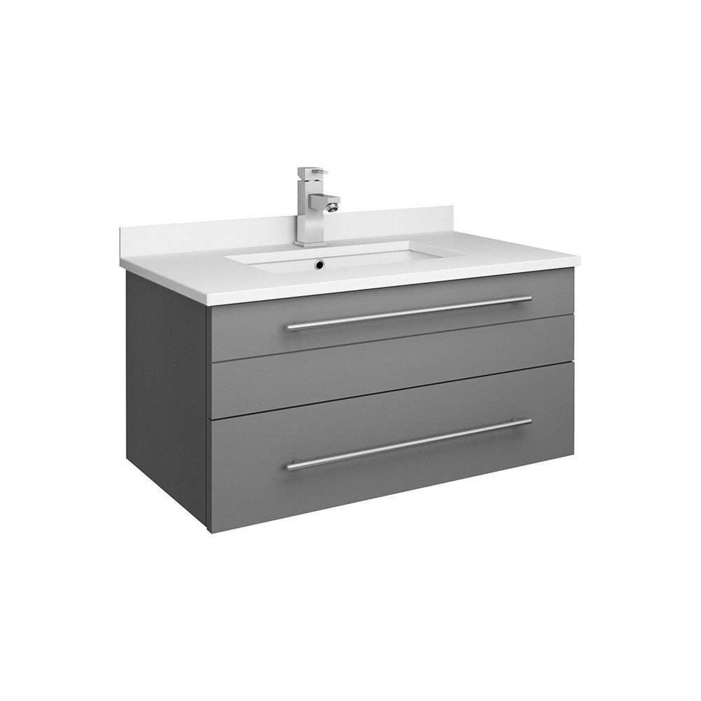 Lucera 30" Gray Wall Hung Modern Bathroom Cabinet w/ Top & Undermount Sink