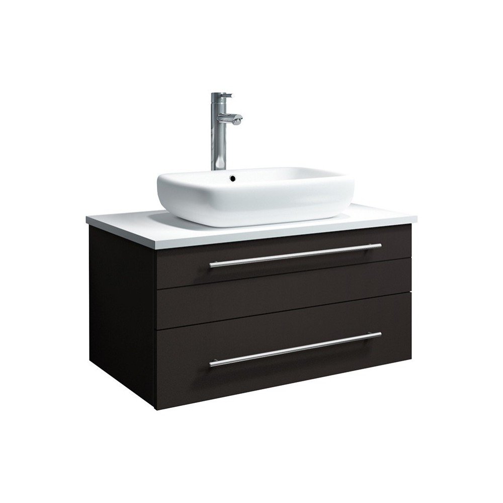 Lucera 30" Espresso Wall Hung Modern Bathroom Cabinet w/ Top & Vessel Sink