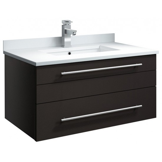 Lucera 30" Espresso Wall Hung Modern Bathroom Cabinet w/ Top & Undermount Sink