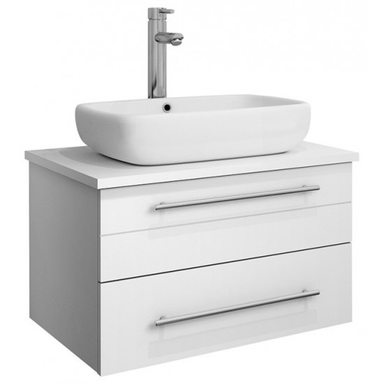Fresca Lucera 24" White Wall Hung Modern Bathroom Cabinet w/ Top & Vessel Sink