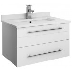 Lucera 24" White Wall Hung Modern Bathroom Cabinet w/ Top & Undermount Sink