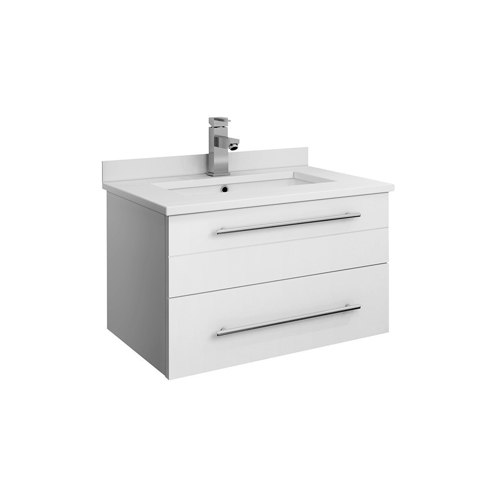 Lucera 24" White Wall Hung Modern Bathroom Cabinet w/ Top & Undermount Sink