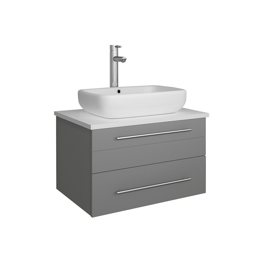 Fresca Lucera 24" Gray Wall Hung Modern Bathroom Cabinet w/ Top & Vessel Sink