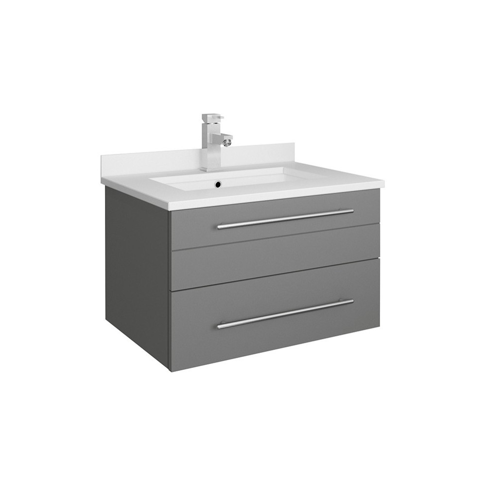 Lucera 24" Gray Wall Hung Modern Bathroom Cabinet w/ Top & Undermount Sink