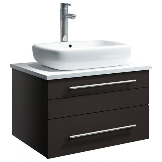 Lucera 24" Espresso Wall Hung Modern Bathroom Cabinet w/ Top & Vessel Sink