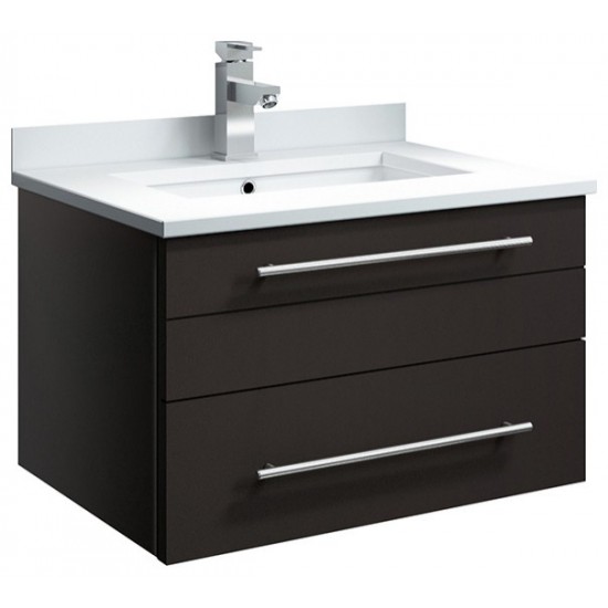 Lucera 24" Espresso Wall Hung Modern Bathroom Cabinet w/ Top & Undermount Sink