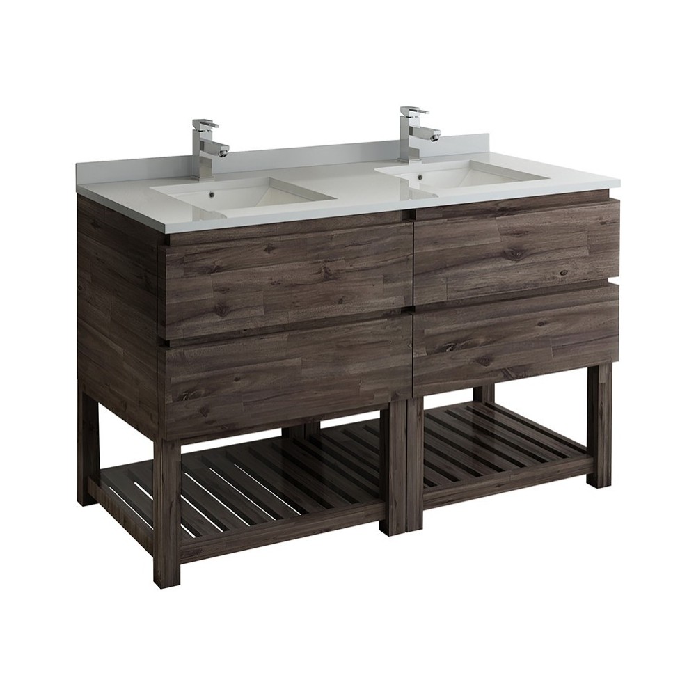 60 Floor Standing Open Bottom Dbl Sink Bathroom Cabinet, Top, Sinks, Acacia Wood 60 Floor Standing Open Bottom Dbl Sink Bathroom Cabinet, Top, Sinks, Acacia Wood