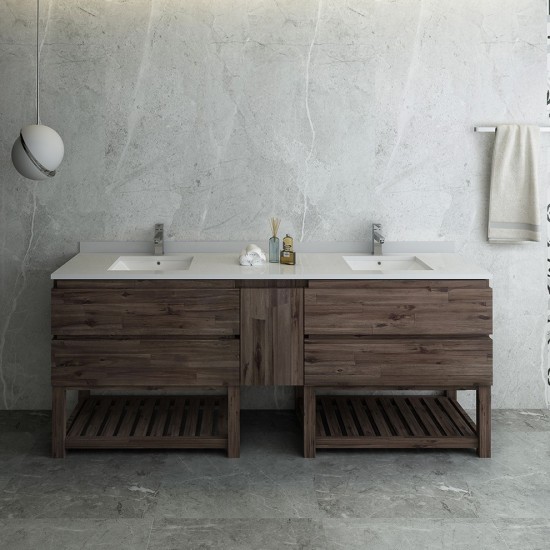 72 Floor Standing Open Bottom Dbl Sink Bathroom Cabinet, Top, Sinks, Wood
