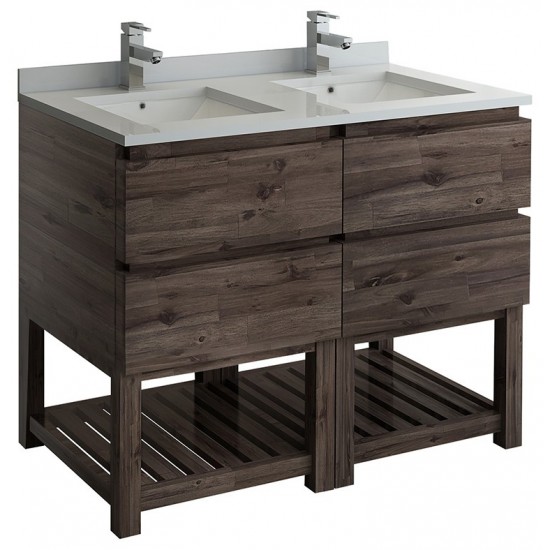 48 Floor Standing Open Bottom Double Sink Modern Bathroom Cabinet w/ Top & Sinks