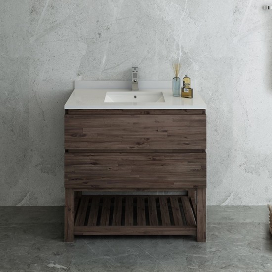 Formosa 36" Floor Standing Open Bottom Modern Bathroom Cabinet w/ Top & Sink