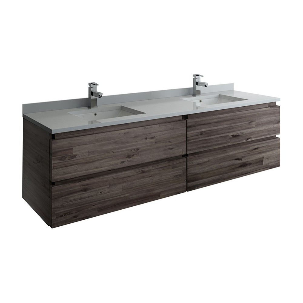 72 Wall Hung Double Sink Bathroom Cabinet w/ Top & Sinks, FCB31-3636ACA-CWH-U