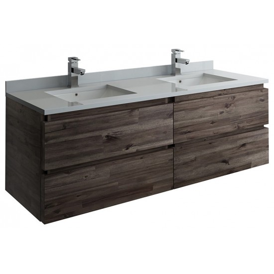 60 Wall Hung Double Sink Bathroom Cabinet w/ Top & Sinks, FCB31-3030ACA-CWH-U