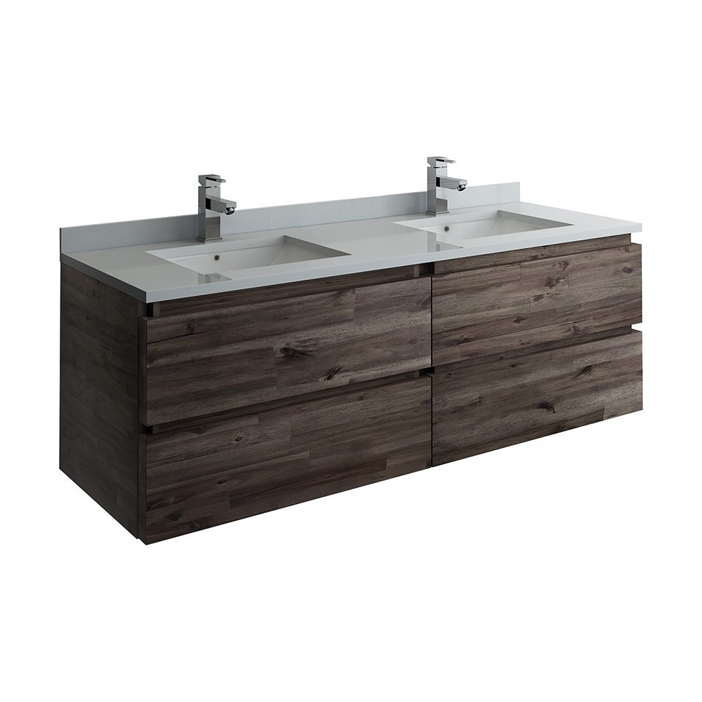 60 Wall Hung Double Sink Bathroom Cabinet w/ Top & Sinks, FCB31-3030ACA-CWH-U 60 Wall Hung Double Sink Bathroom Cabinet w/ Top & Sinks, FCB31-3030ACA-CWH-U