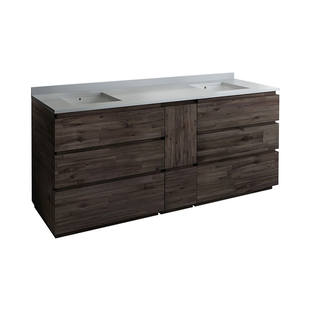 72 Floor Standing Dbl Sink Bathroom Cabinet, Top, Sinks, Wood