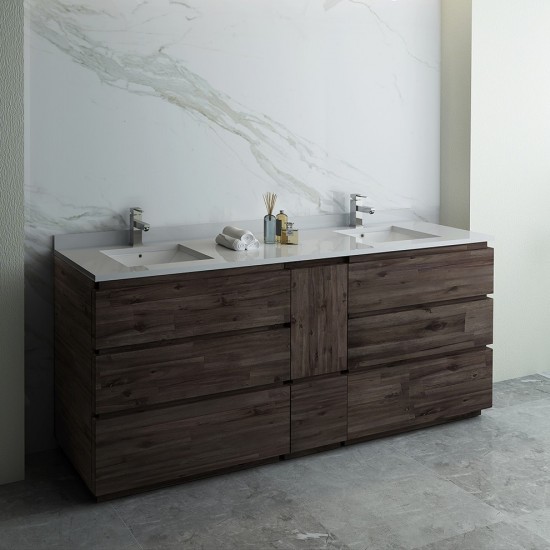 72 Floor Standing Dbl Sink Bathroom Cabinet, Top, Sinks, Wood