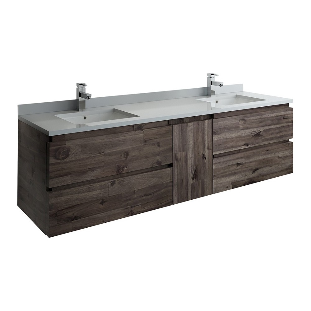 72 Wall Hung Double Sink Bathroom Cabinet w/ Top & Sinks, FCB31-301230ACA-CWH-U