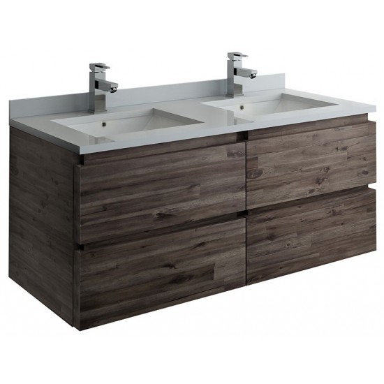 Fresca Formosa 48" Wall Hung Double Sink Modern Bathroom Cabinet w/ Top & Sinks