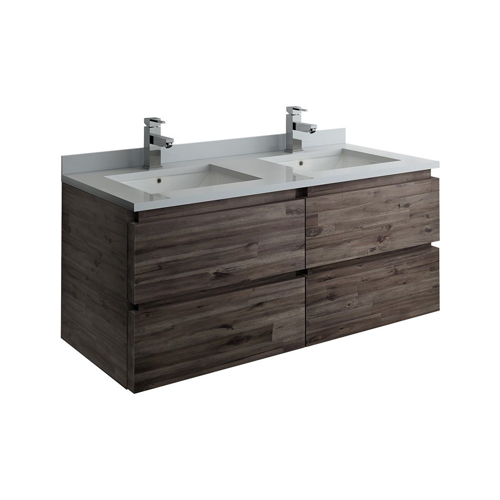 Fresca Formosa 48" Wall Hung Double Sink Modern Bathroom Cabinet w/ Top & Sinks