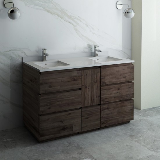 60 Floor Standing Dbl Sink Bathroom Cabinet, Top, Sinks, Wood