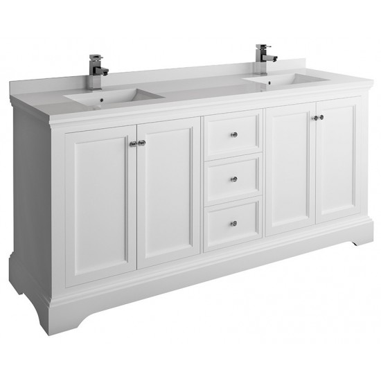 Windsor 72" Matte White Traditional Double Sink Bathroom Cabinet w/ Top & Sinks