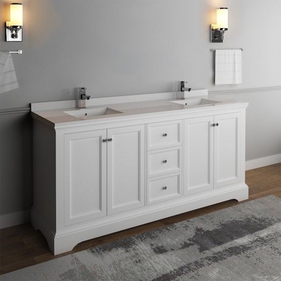 Windsor 72" Matte White Traditional Double Sink Bathroom Cabinet w/ Top & Sinks