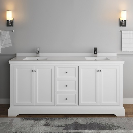 Windsor 72" Matte White Traditional Double Sink Bathroom Cabinet w/ Top & Sinks