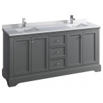 Windsor 72 Gray Textured Traditional Double Sink Bathroom Cabinet w/ Top & Sinks