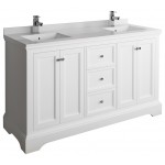 Windsor 60" Matte White Traditional Double Sink Bathroom Cabinet w/ Top & Sinks