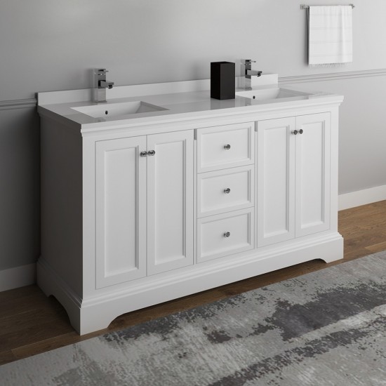 Windsor 60" Matte White Traditional Double Sink Bathroom Cabinet w/ Top & Sinks