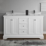 Windsor 60" Matte White Traditional Double Sink Bathroom Cabinet w/ Top & Sinks