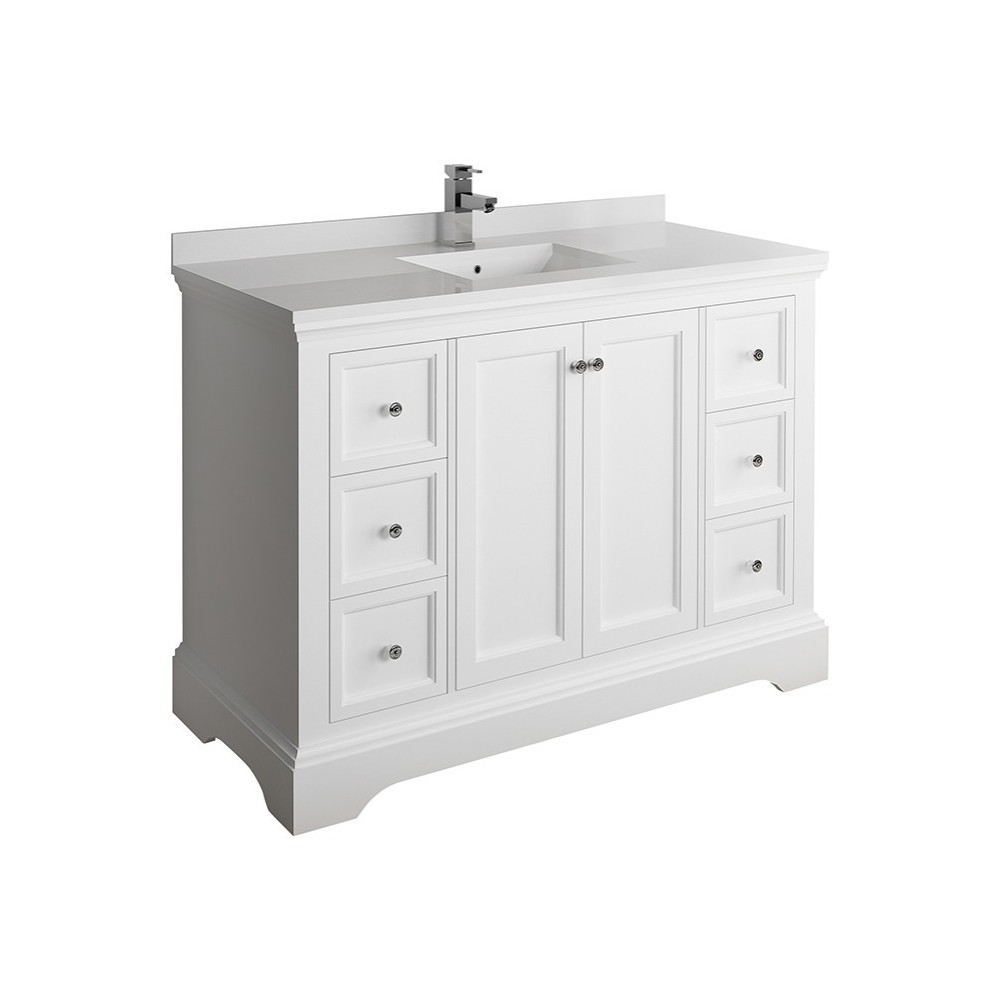 Fresca Windsor 48" Matte White Traditional Bathroom Cabinet w/ Top & Sink