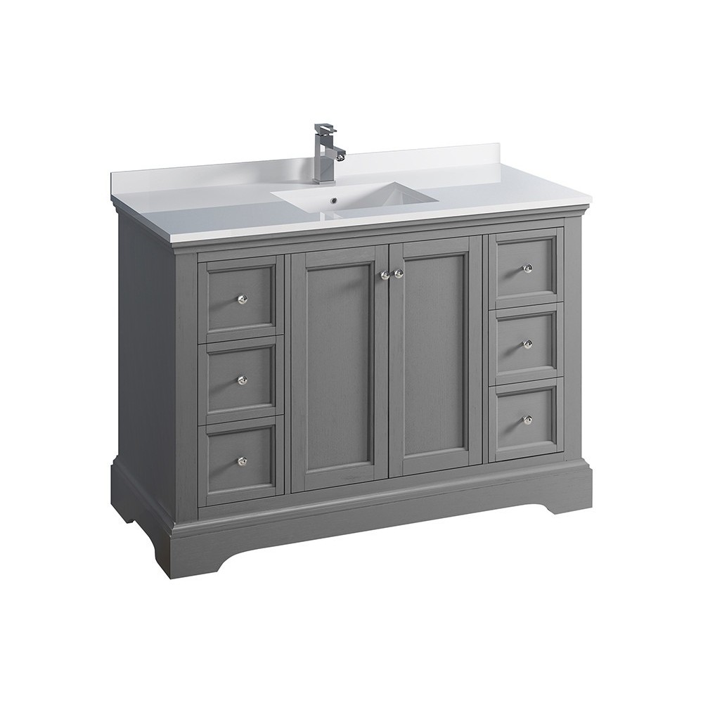 Fresca Windsor 48" Gray Textured Traditional Bathroom Cabinet w/ Top & Sink