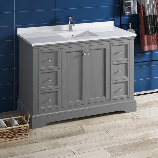 Fresca Windsor 48" Gray Textured Traditional Bathroom Cabinet w/ Top & Sink