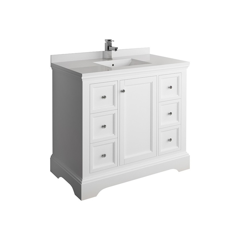 Fresca Windsor 40" Matte White Traditional Bathroom Cabinet w/ Top & Sink