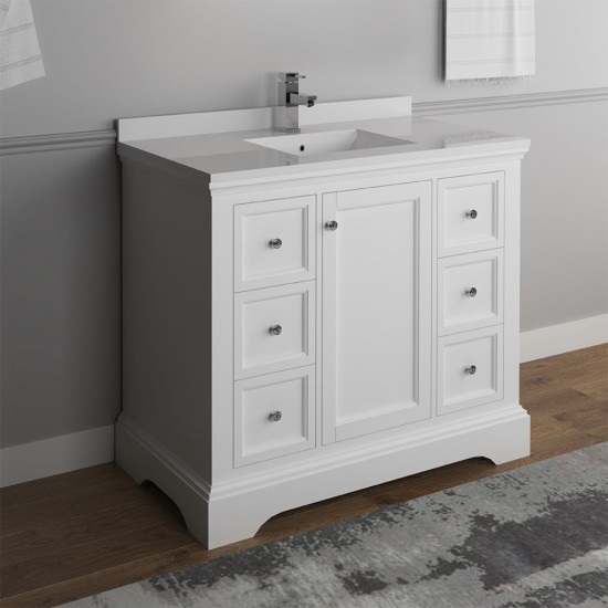 Fresca Windsor 40" Matte White Traditional Bathroom Cabinet w/ Top & Sink