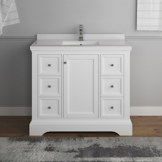 Fresca Windsor 40" Matte White Traditional Bathroom Cabinet w/ Top & Sink