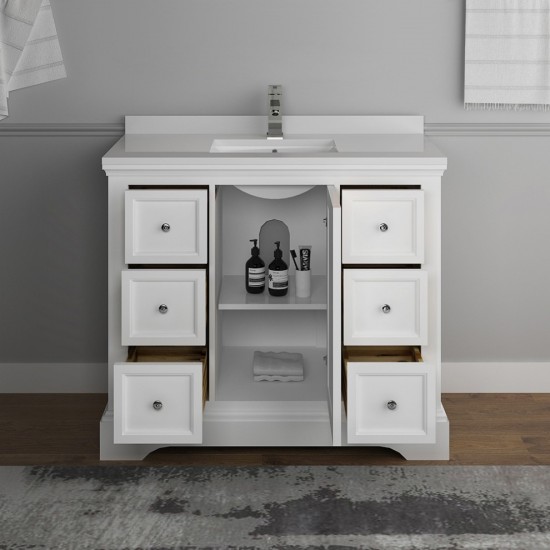 Fresca Windsor 40" Matte White Traditional Bathroom Cabinet w/ Top & Sink