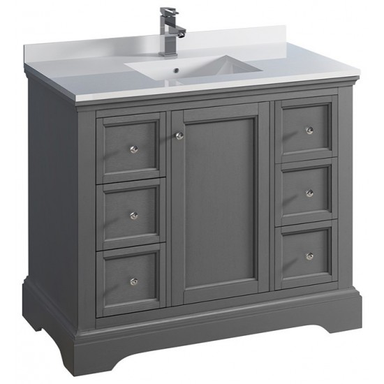 Fresca Windsor 40" Gray Textured Traditional Bathroom Cabinet w/ Top & Sink