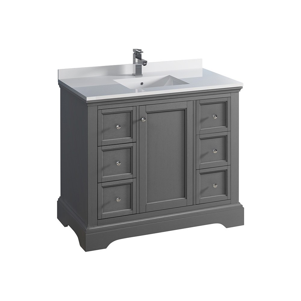 Fresca Windsor 40" Gray Textured Traditional Bathroom Cabinet w/ Top & Sink