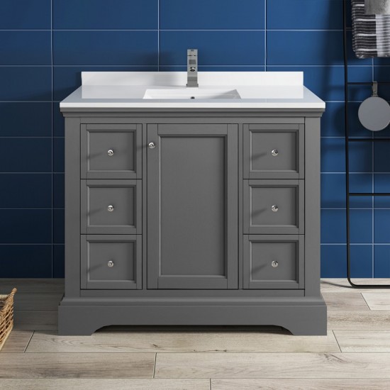 Fresca Windsor 40" Gray Textured Traditional Bathroom Cabinet w/ Top & Sink