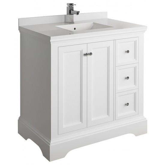 Fresca Windsor 36" Matte White Traditional Bathroom Cabinet w/ Top & Sink