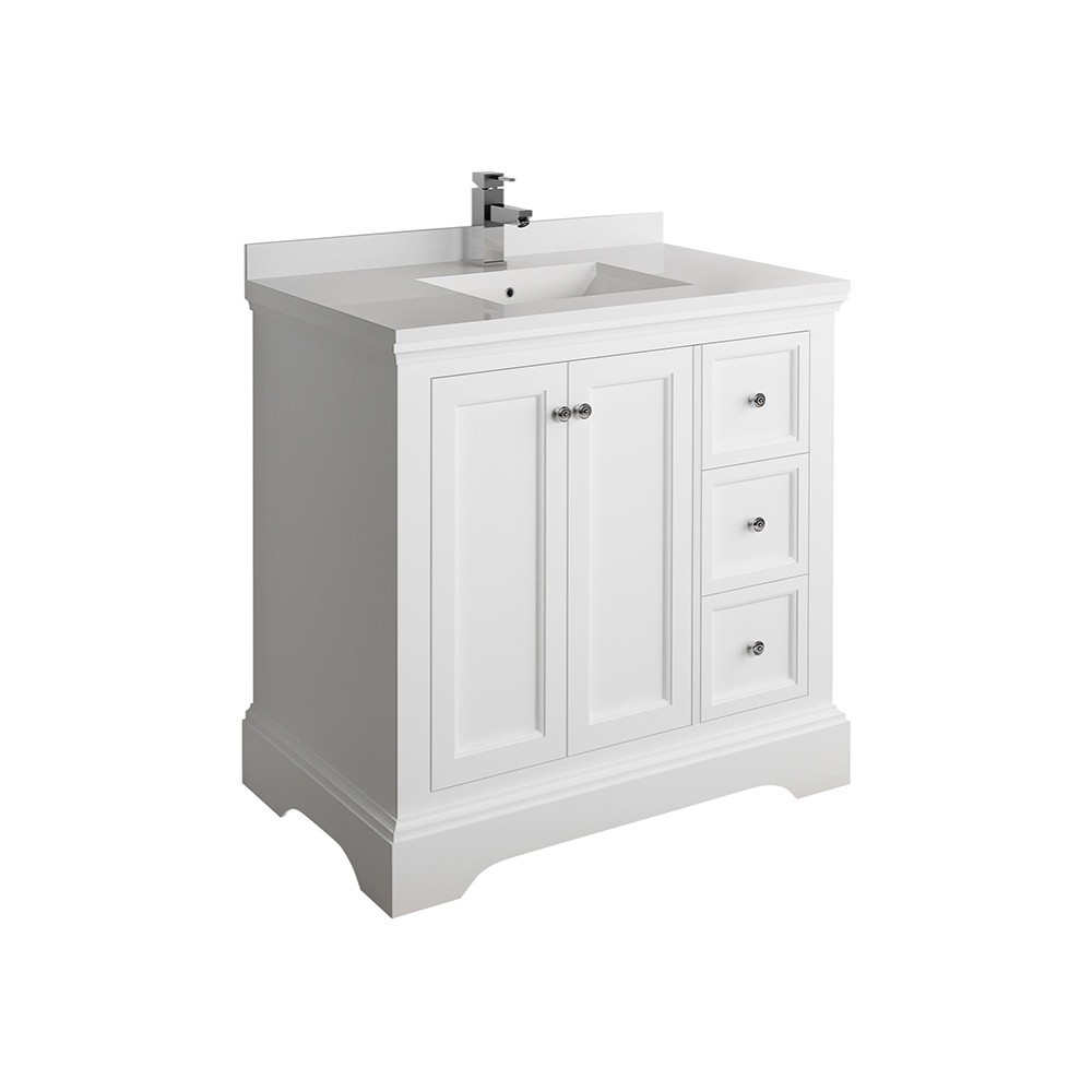 Fresca Windsor 36" Matte White Traditional Bathroom Cabinet w/ Top & Sink