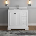 Fresca Windsor 36" Matte White Traditional Bathroom Cabinet w/ Top & Sink