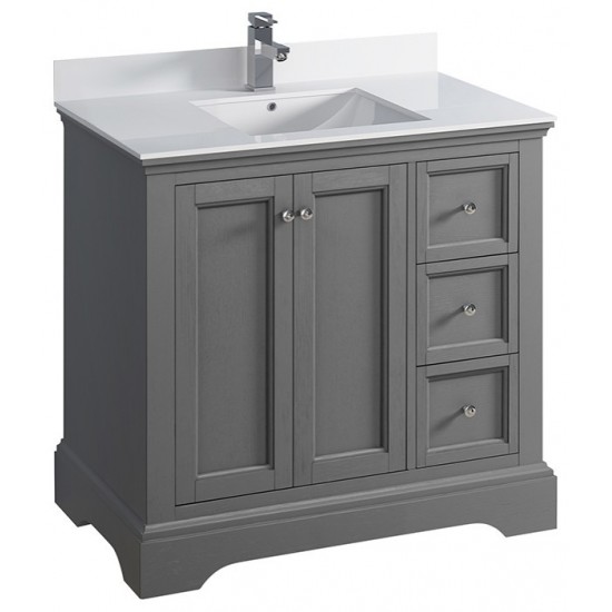 Fresca Windsor 36" Gray Textured Traditional Bathroom Cabinet w/ Top & Sink