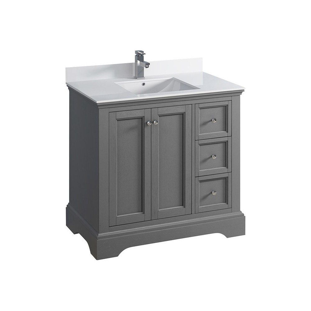 Fresca Windsor 36" Gray Textured Traditional Bathroom Cabinet w/ Top & Sink